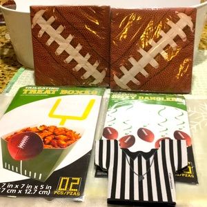Football Party 6PC NEW Goal post Treat boxes Danglers 48 Napkins & Drink holder